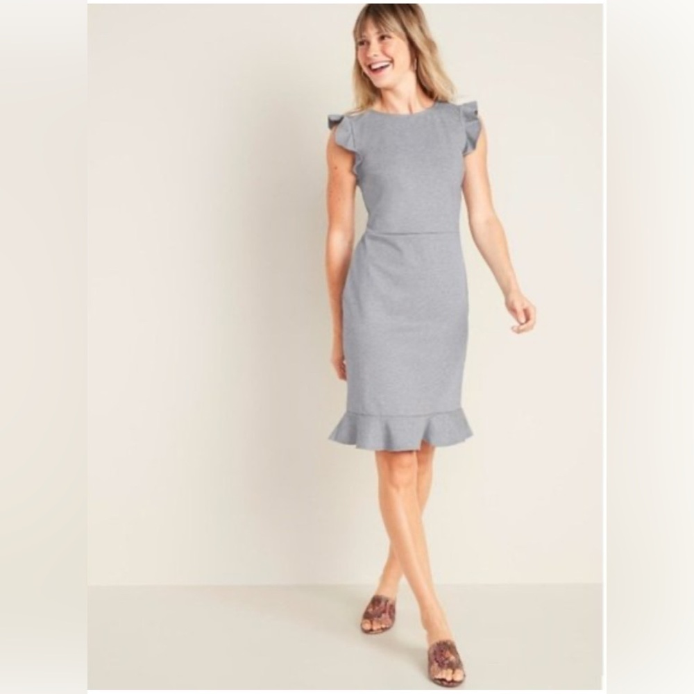 Curvy Plus Sized Old Navy Gray Ruffled Ponte-Knit Sheath Dress (XXL)